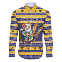 Personalized Barbados Christmas Family Matching Off The Shoulder Long Sleeve Dress and Hawaiian Shirt Bajan Map Santa Trident - Wonder Print Shop