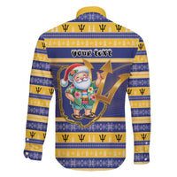 Personalized Barbados Christmas Family Matching Off The Shoulder Long Sleeve Dress and Hawaiian Shirt Bajan Map Santa Trident - Wonder Print Shop