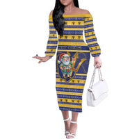 Personalized Barbados Christmas Family Matching Off The Shoulder Long Sleeve Dress and Hawaiian Shirt Bajan Map Santa Trident - Wonder Print Shop