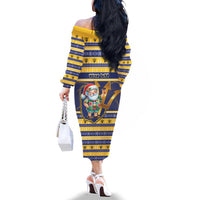 Personalized Barbados Christmas Family Matching Off The Shoulder Long Sleeve Dress and Hawaiian Shirt Bajan Map Santa Trident - Wonder Print Shop
