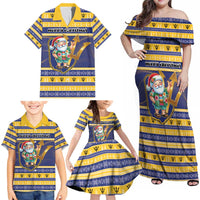 Personalized Barbados Christmas Family Matching Off Shoulder Maxi Dress and Hawaiian Shirt Bajan Map Santa Trident - Wonder Print Shop