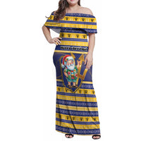 Personalized Barbados Christmas Family Matching Off Shoulder Maxi Dress and Hawaiian Shirt Bajan Map Santa Trident - Wonder Print Shop