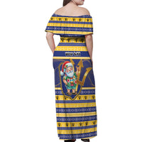 Personalized Barbados Christmas Family Matching Off Shoulder Maxi Dress and Hawaiian Shirt Bajan Map Santa Trident - Wonder Print Shop