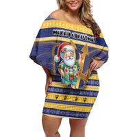Personalized Barbados Christmas Family Matching Off Shoulder Short Dress and Hawaiian Shirt Bajan Map Santa Trident - Wonder Print Shop