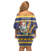Personalized Barbados Christmas Family Matching Off Shoulder Short Dress and Hawaiian Shirt Bajan Map Santa Trident - Wonder Print Shop