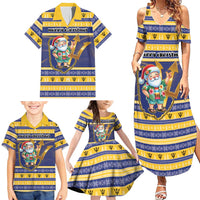 Personalized Barbados Christmas Family Matching Summer Maxi Dress and Hawaiian Shirt Bajan Map Santa Trident - Wonder Print Shop