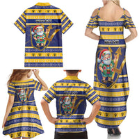 Personalized Barbados Christmas Family Matching Summer Maxi Dress and Hawaiian Shirt Bajan Map Santa Trident - Wonder Print Shop