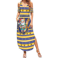 Personalized Barbados Christmas Family Matching Summer Maxi Dress and Hawaiian Shirt Bajan Map Santa Trident - Wonder Print Shop