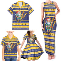 Personalized Barbados Christmas Family Matching Tank Maxi Dress and Hawaiian Shirt Bajan Map Santa Trident - Wonder Print Shop