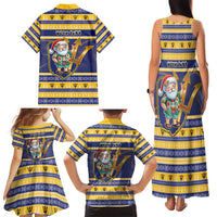 Personalized Barbados Christmas Family Matching Tank Maxi Dress and Hawaiian Shirt Bajan Map Santa Trident - Wonder Print Shop
