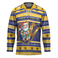 Personalized Barbados Christmas Hockey Jersey Bajan Map Santa Trident - Wonder Print Shop