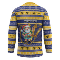 Personalized Barbados Christmas Hockey Jersey Bajan Map Santa Trident - Wonder Print Shop