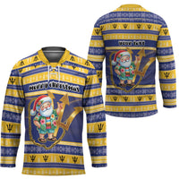 Personalized Barbados Christmas Hockey Jersey Bajan Map Santa Trident - Wonder Print Shop