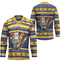 Personalized Barbados Christmas Hockey Jersey Bajan Map Santa Trident - Wonder Print Shop
