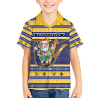 Personalized Barbados Christmas Kid Hawaiian Shirt Bajan Map Santa Trident - Wonder Print Shop