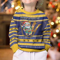 Personalized Barbados Christmas Kid Ugly Christmas Sweater Bajan Map Santa Trident - Wonder Print Shop