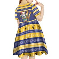 Personalized Barbados Christmas Kid Short Sleeve Dress Bajan Map Santa Trident - Wonder Print Shop