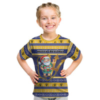 Personalized Barbados Christmas Kid T Shirt Bajan Map Santa Trident - Wonder Print Shop