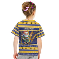 Personalized Barbados Christmas Kid T Shirt Bajan Map Santa Trident - Wonder Print Shop