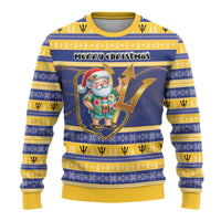 Personalized Barbados Christmas Ugly Christmas Sweater Bajan Map Santa Trident - Wonder Print Shop