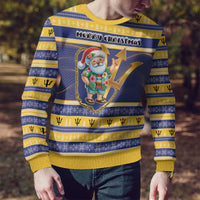 Personalized Barbados Christmas Ugly Christmas Sweater Bajan Map Santa Trident - Wonder Print Shop