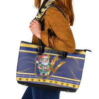 Barbados Christmas Leather Tote Bag Bajan Map Santa Trident - Wonder Print Shop