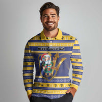 Personalized Barbados Christmas Long Sleeve Polo Shirt Bajan Map Santa Trident - Wonder Print Shop