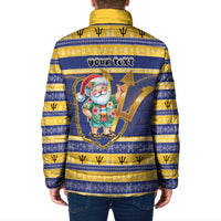 Personalized Barbados Christmas Padded Jacket Bajan Map Santa Trident - Wonder Print Shop