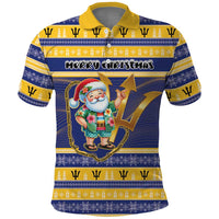 Personalized Barbados Christmas Polo Shirt Bajan Map Santa Trident - Wonder Print Shop