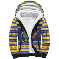 Personalized Barbados Christmas Sherpa Hoodie Bajan Map Santa Trident - Wonder Print Shop