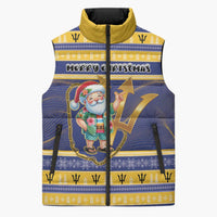 Personalized Barbados Christmas Sleeveless Puffer Jacket Bajan Map Santa Trident - Wonder Print Shop