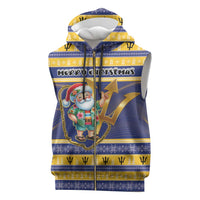 Personalized Barbados Christmas Sleeveless Zip Hoodie Bajan Map Santa Trident - Wonder Print Shop