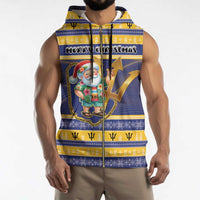 Personalized Barbados Christmas Sleeveless Zip Hoodie Bajan Map Santa Trident - Wonder Print Shop