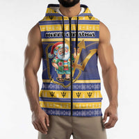Personalized Barbados Christmas Sleeveless Zip Hoodie Bajan Map Santa Trident - Wonder Print Shop