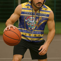 Personalized Barbados Christmas Sleeveless Zip Hoodie Bajan Map Santa Trident - Wonder Print Shop