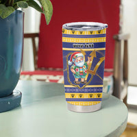 Personalized Barbados Christmas Tumbler Cup Bajan Map Santa Trident - Wonder Print Shop