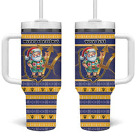 Personalized Barbados Christmas Tumbler With Handle Bajan Map Santa Trident - Wonder Print Shop