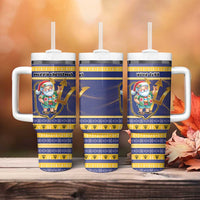 Personalized Barbados Christmas Tumbler With Handle Bajan Map Santa Trident - Wonder Print Shop