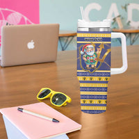 Personalized Barbados Christmas Tumbler With Handle Bajan Map Santa Trident - Wonder Print Shop