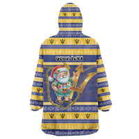 Personalized Barbados Christmas Wearable Blanket Hoodie Bajan Map Santa Trident - Wonder Print Shop