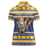 Personalized Barbados Christmas Women Polo Shirt Bajan Map Santa Trident - Wonder Print Shop