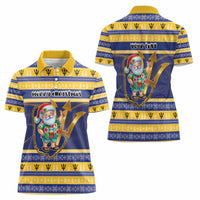 Personalized Barbados Christmas Women Polo Shirt Bajan Map Santa Trident - Wonder Print Shop