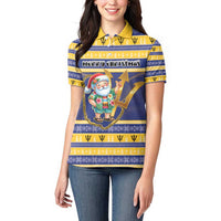 Personalized Barbados Christmas Women Polo Shirt Bajan Map Santa Trident - Wonder Print Shop