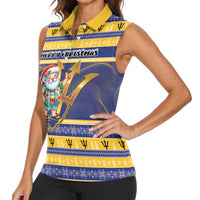 Personalized Barbados Christmas Women Sleeveless Polo Shirt Bajan Map Santa Trident - Wonder Print Shop