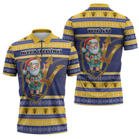 Personalized Barbados Christmas Zipper Polo Shirt Bajan Map Santa Trident - Wonder Print Shop