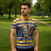 Personalized Barbados Christmas Zipper Polo Shirt Bajan Map Santa Trident - Wonder Print Shop