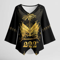 Ayiti 222nd Independence Day Anniversary Kimono Sleeve Blouse Haiti Gold VeVe Pattern - Wonder Print Shop