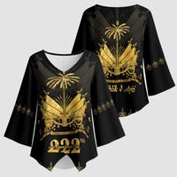 Ayiti 222nd Independence Day Anniversary Kimono Sleeve Blouse Haiti Gold VeVe Pattern - Wonder Print Shop