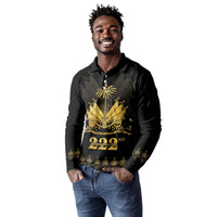 Ayiti 222nd Independence Day Anniversary Long Sleeve Polo Shirt Haiti Gold VeVe Pattern - Wonder Print Shop