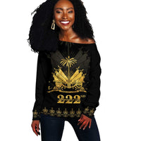 Ayiti 222nd Independence Day Anniversary Off Shoulder Sweater Haiti Gold VeVe Pattern - Wonder Print Shop